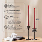 New Burning Formula Unscented Dripless 10-Inch Taper Candles Set of 12 - Dark Red, for Wedding, Dinner - Smokeless, Long Burning - Hand Poured, Colored Tall Candlesticks - Rojo Oscuro