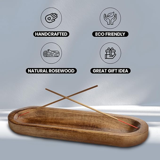 Incense Holder-Incense Burner/Ash Catcher-Handmade Wooden Insence Tray Home Decor 11x4x1.2 Inches