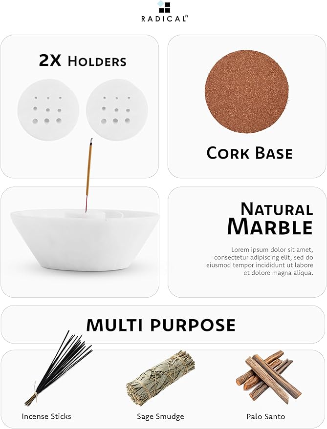 Radicaln Marble Incense Holder 5.5" Inches White Handmade Aesthetic Room Decor & Apartment Essential, Aromatherapy Holder for Incense Sticks, palo Santo Stick for Incense Burner