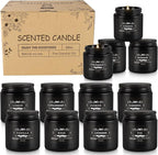 Scented Candle Set 12 Pack,Black, Candle for Home Scented, Odor Eliminating, Stress Relief, Long Lasting Soy Wax Gift Set