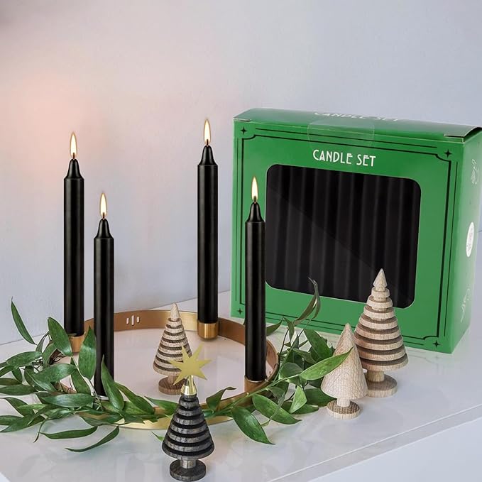 40-Pack of 4-Inch Black Taper Candles - Smokeless, Long-Burning (1.5 Hours Each) - Ideal for Dinners, Parties, Ceremonies, and Shabbat Observances