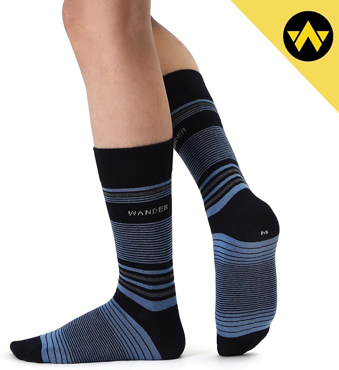 WANDER Men's Dress Socks Cotton Thin Classic Lightweight Socks 6/8 Pairs Solid & Patterned Soft Breathable Socks