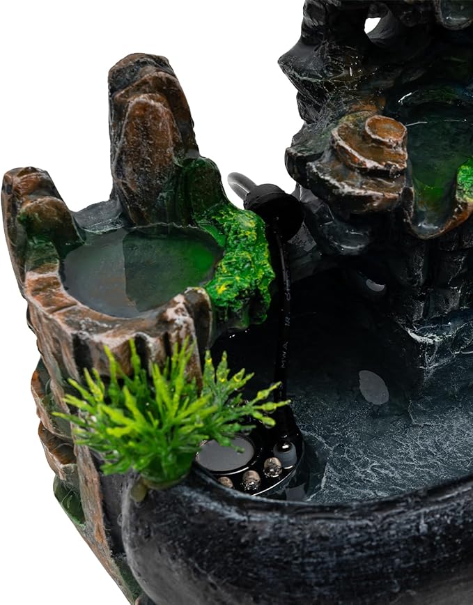 Rockery Stream Tabletop Fountain with Atomizer,Water Pump,LED Light Zen Meditation Indoor Waterfall Feature Indoor Relaxation Desktop Fountain for Home Office Bedroom Decoration (A)