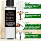 Urban Naturals Reed Diffuser Oil Refill, Oud & Citrus Diffuser Oils with Oud, Cedar, Citrus, Amber, 4 oz + Free Reed Sticks, Made in The USA