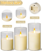 Flameless Candles, LED Candles with Remote Control and Timer, New True Analog 3D Wick Battery-Powered Acrylic Pillar Candle for Romantic Ambience and Home Décor, 3 Piece Set (Ivory)