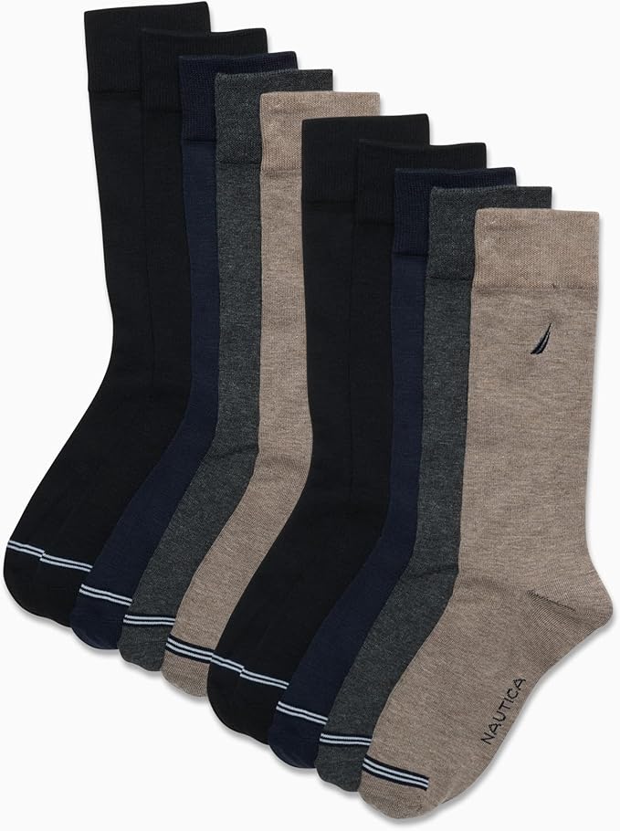 Nautica Mens Dress Socks - 10 Pack Breathable Stretch Crew-Length Work Socks for Men for Business Formal Wear (Sizes: 6-12.5)