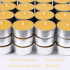 48 Pack Beeswax Tealight Candles Bulk,Pure Natural Bees Wax in Aluminum Shell - 4 Hour Extended Burn Time,Smokeless Tea Light Candles for Home Deco,Table centerpieces