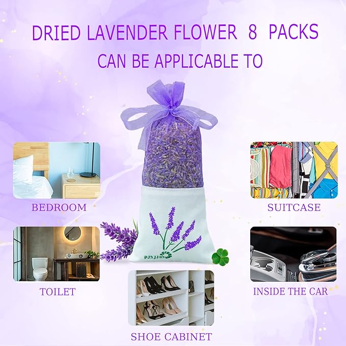 8 Packs French Lavender Sachets for Drawers and Closets Fresh Scents, Home Fragrance Sachet Sleep, Purple Sachets