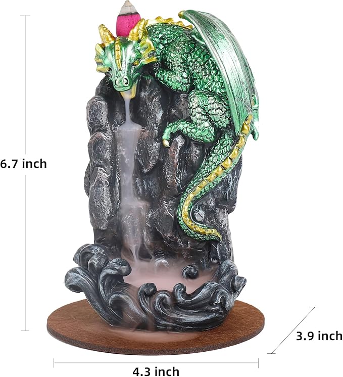 Dragon Backflow Incense Holder Waterfall Incense Burner, with 100 Backflow Incense Cones,1 Mat,1 Tweezers，Aromatherapy Ornamental for Home Office Yoga （Green Dragon）