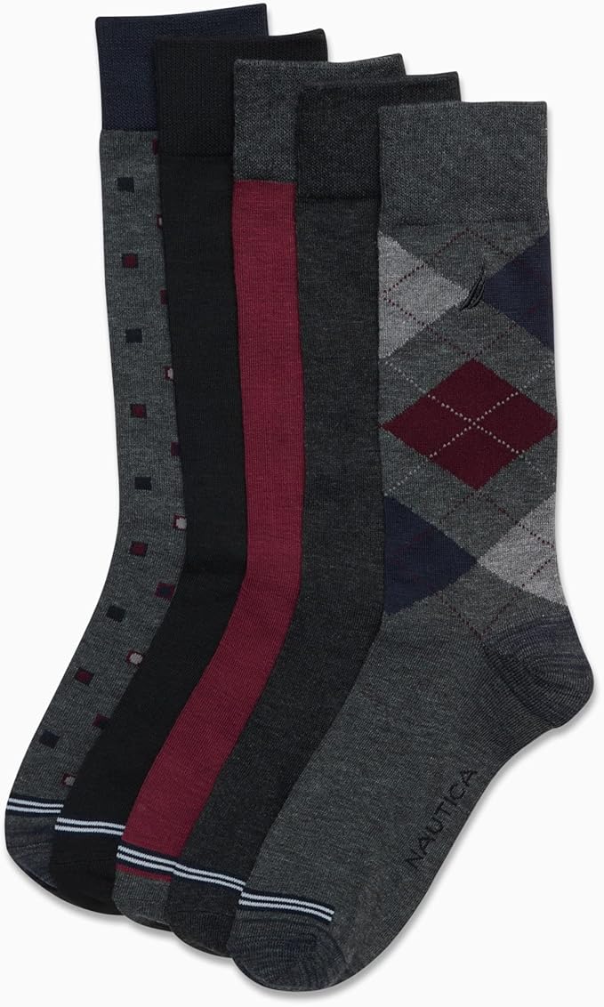Nautica Mens Dress Socks - 5 Pack Breathable Comfort Stretch Crew-Length Work Socks for Men for Business Formal Wear (6-12.5)