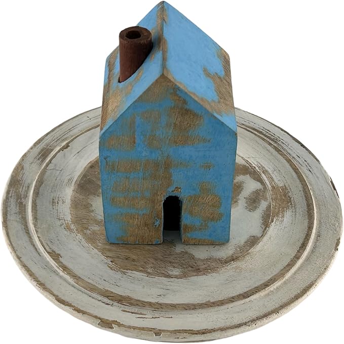S.B ARTS Incense Holder for Sticks, Insence Stick Holder Ash Catcher for Table Decorations and Gifting - Wooden Incense Tray for Sticks - Home Decor Gifts (Blue Hut)