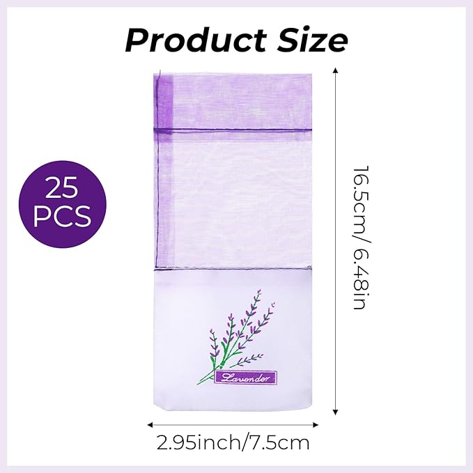 Lavender Sachet Bags Empty, 25 Pack Purple Gauze Ribbons Organza Gauze Favor Bags Sacks for Lavender, Spice(Light Purple)