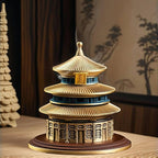 Chinese Temple of Heaven Incense Burner - Heavy 1050g Solid Brass 3-Layer Censer with Lid, Feng Shui Altar Decor for Cones, Sage, Resins, 5x5x5 Inch Natural Brass Meditation Gift