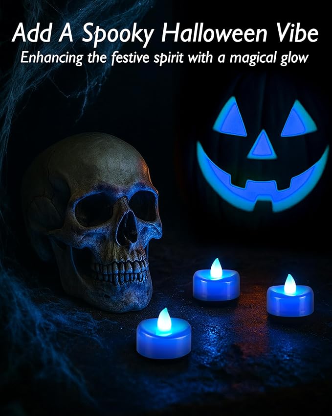 5plots Flameless Candles, 50Pcs Tea Lights Candles Battery Operated, Flameless Tealight Candles, Electric Tea Lights Votive Candles - Blue - 1.5" x 1.25"- No Flicker