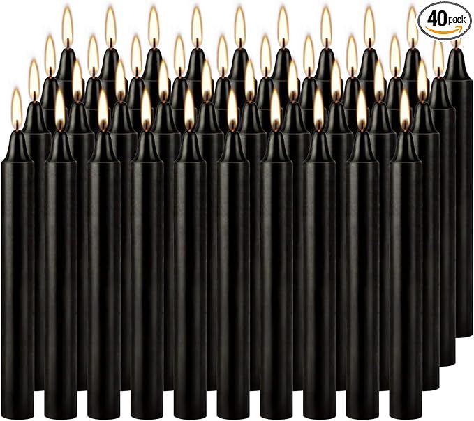 Spell Chime Candles 40 pcs Black Candles, 4" Tall Unscented Mini Taper Candle for Witchcraft, Wiccan Altar, Magic Tools, Rituals, Prayer, Meditation and Party Decoration