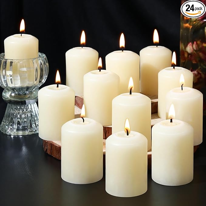 White Beeswax Votive Candles 24 Pack,100% Pure Beeswax Candles,Unscented,Slow-Burning 11-12 Hours, Natural Bees Wax Candle for Home,Church,Prayer