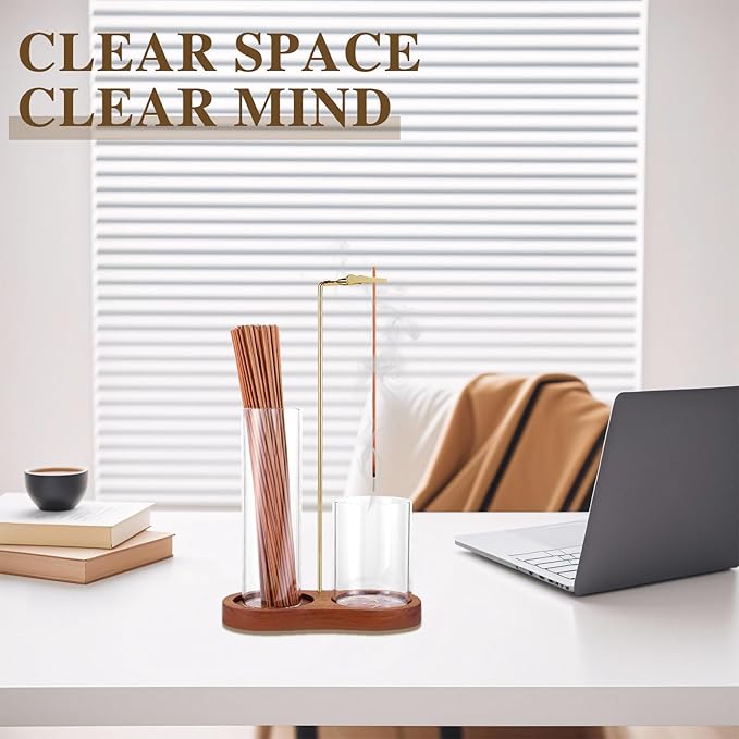 2 in 1 Incense Holder for Sticks with Glass Ash Catcher, Anti-Ash Flying Upside Down Insence Stick Burner, Modern Vertical Inscents-Sticks Holder for Yoga Spa Meditation Home Decor