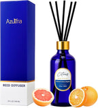 8 OZ Reed Diffusers Set Citrus, Luxury Scented Room Fresheners with 6 Reed Sticks, Luxury Blue Glass Bottle for Bathroom Office Shelf Decor