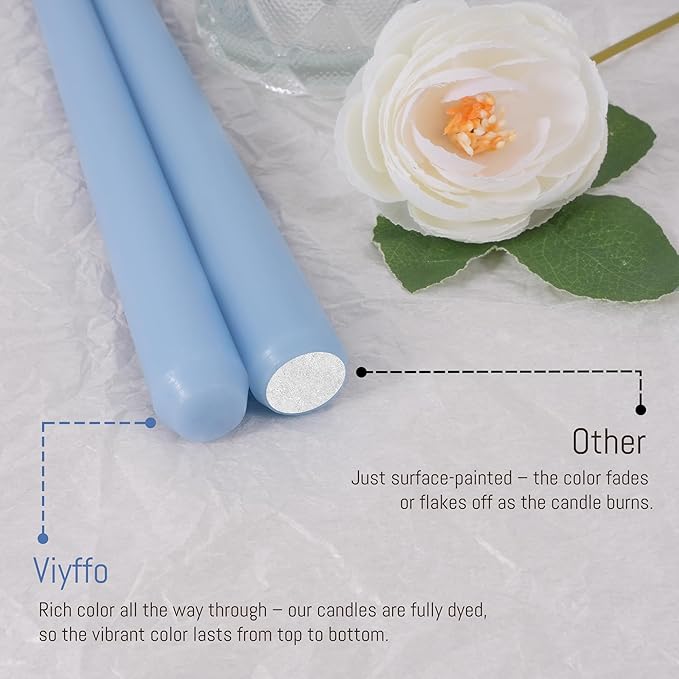Viyffo 10 Inch Taper Candles Blue Set of 12 Unscented, Dripless, Smokeless Long Tall Tapered Candlesticks Wedding Home Decor Dinner Natural Color Series