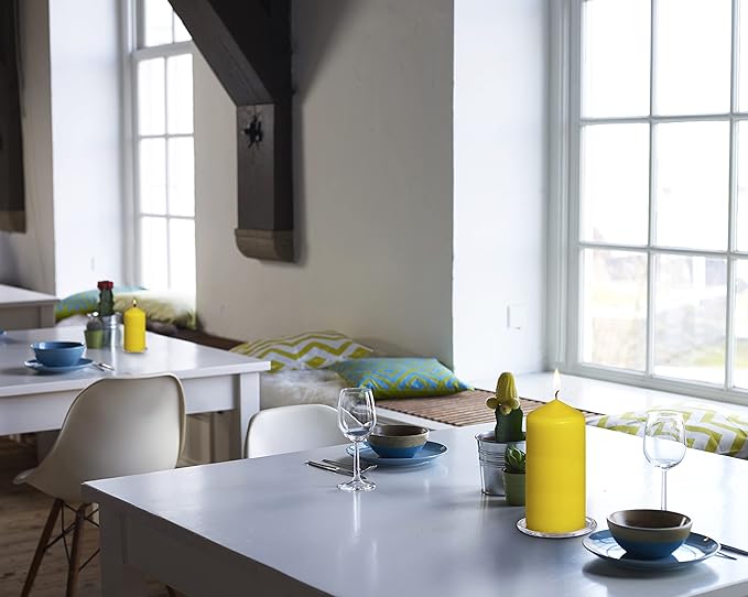 BOLSIUS 8 Yellow Pillar Candles - 2.75 x 5 Inches - Premium European Quality - Individually Wrapped - 43 Hours Burn Time - Dripless & Smokeless - Unscented Dinner, Wedding, Party, & Restaurant Candles