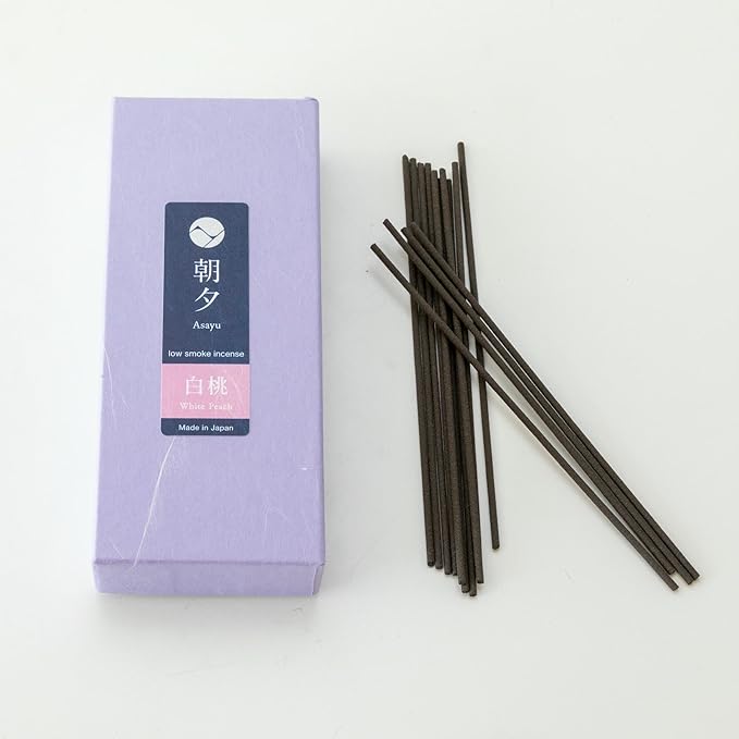 Asayu Japan Incense Sticks with Low Smoke for Morning or Evening Meditation, Relax or Yoga, Made in Japan 40gr - White Peach-Scent