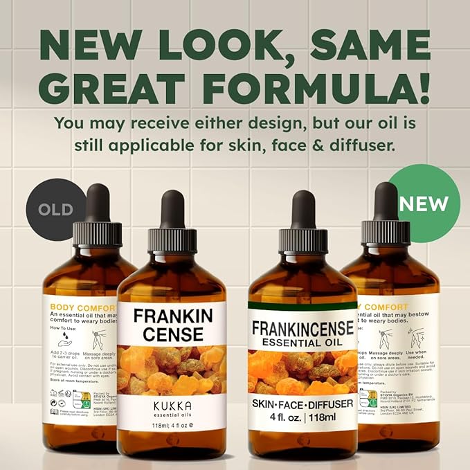 KUKKA Frankincense Essential Oils - 4 Fl Oz - for Hair, Skin, Diffuser, Aromatherapy & DIY Soap Making Scent