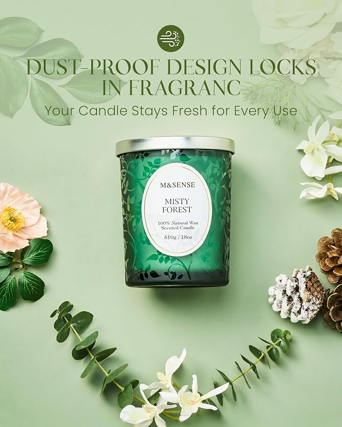 M&SENSE Eucalytus Pine Strong Scented Candle, Wooden Wick Candle, 100 Hours Slow Burning No Toxin Natural Soy Wax 18oz, Relax Aromatherapy Home Fragrance,Housewarming Gifts for Men Women