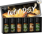 HIQILI Woodsy Fragrance Oil Set for Aromatherapy Diffuser, Ideal for DIY Candles & Perfume Making, Massage Oil - Cedarwood, Wintergreen, Frankincense, Vetiver, Rosewood, Cypress - 6x10ml