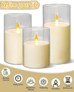 Flameless Candles, LED Candles with Remote Control and Timer, New True Analog 3D Wick Battery-Powered Acrylic Pillar Candle for Romantic Ambience and Home Décor, 3 Piece Set (Ivory)