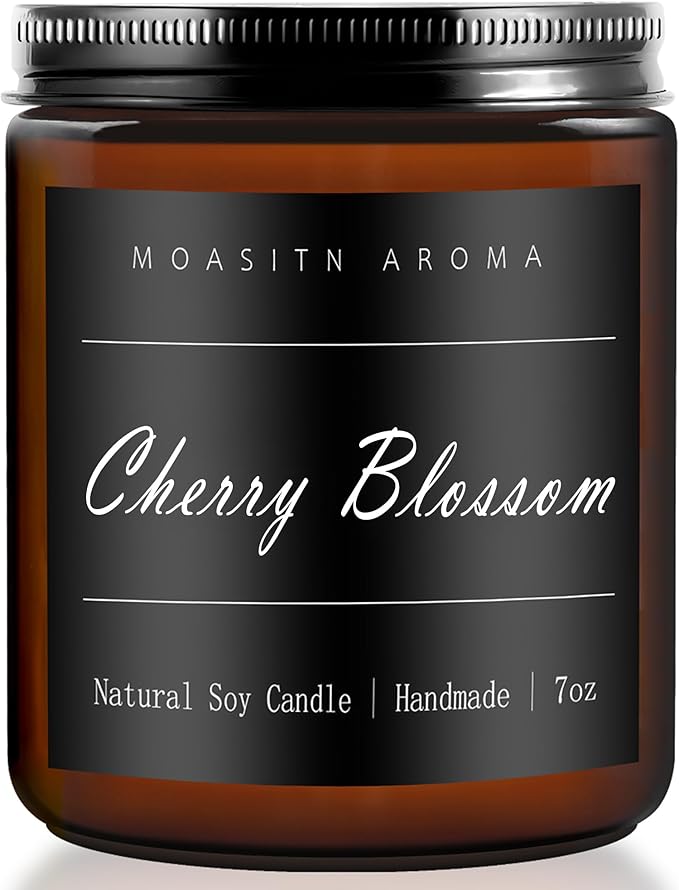 MOASITN Cherry Blossom Heavenly Scented Candles for Home| Natural Soy Aromatherapy Candle| Handmade Long Lasting Jar Candel| Women,Men Gift for Birthday,Housewarming,Thank You| 7oz