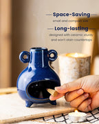 Handcrafted Palo Santo Holder, Incense Candle and Matchstick Mini Chiminea for Meditation Space, Wood Sticks and Bulk Incense, Blue