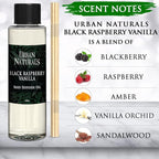 Urban Naturals Reed Diffuser Oil Refill, Black Raspberry Vanilla Oil for Diffuser with Orchid, Amber, Sandalwood, 4 oz + Free Reed Sticks, Made in The USA