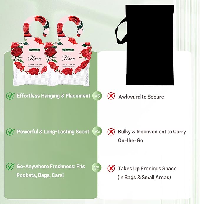 15 Packs Rose Scented Sachets Bag for Drawers and Closets, Air Freshener for Home Fragrance Sachet, Long-Lasting Hanging Closet Deodorizer Smell Goods for House