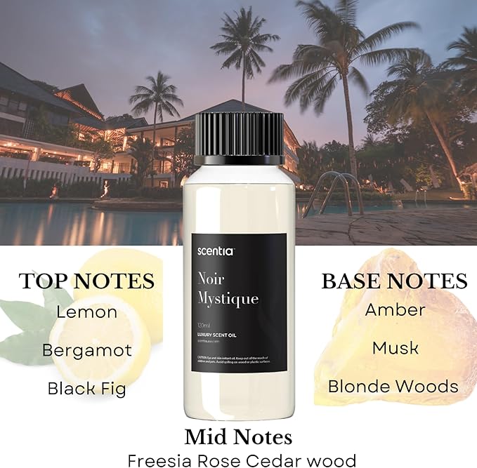 Noir Mystique – Hotel-Inspired Diffuser Oil, 120ml (0.67 fl oz) | Essential Oil Blend of Rose, Bergamot, Lemon & Musk | Luxury Aroma for Aromatherapy Diffusers & Humidifiers