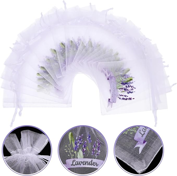 ABOOFAN 20pcs Empty Lavender Sachet Bags Organza Gauze Bags Small Drawstring Jewelry Pouches Party Favor Candy Bags