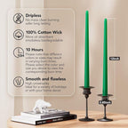 New Burning Formula Unscented Dripless 12-Inch Taper Candles Set of 12 - Emerald, for Wedding, Dinner - Smokeless, Long Burning - Hand Poured, Colored Tall Candlesticks - Esmeralda