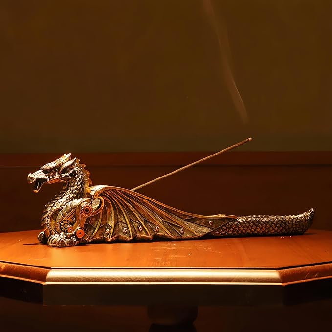 Mechanical Dragon Incense Holder Incense Burner Stick Incense Burner Steampunk Dragon Mystical Sculpture Gothic Decor for Man Cave
