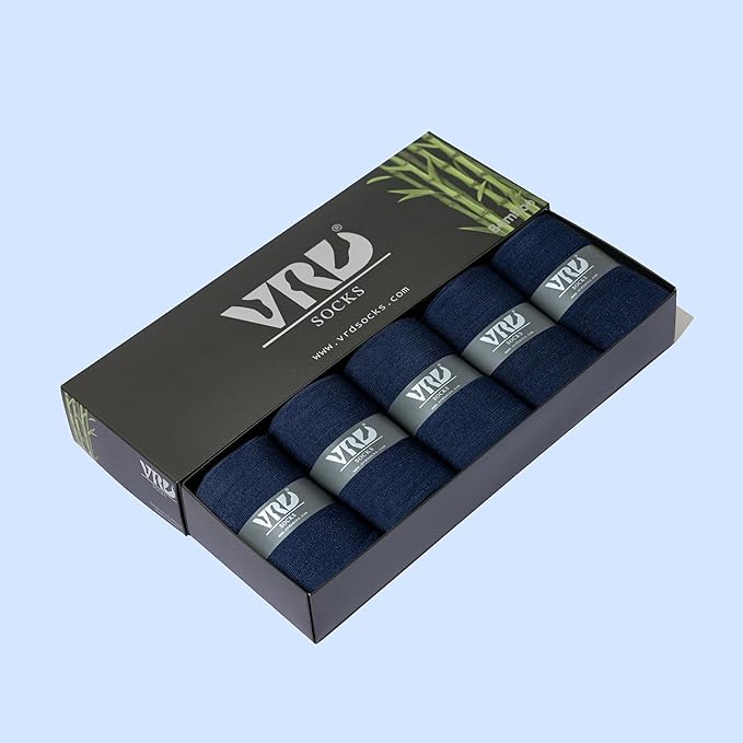 VRD Men’s Dress Socks, Bamboo 5-Pack Mens Socks, Mid Calf Length, Crew Socks Gift for Men Shoe Size 8-13