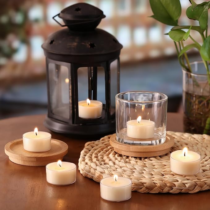 Scented Tea Lights Candles, Coconut Shoreline, 48 Pack – White Scented Tealight Candles – 100% Palm Wax, 6 Hour Burn Aromatherapy Tea Light Votive Candle for Spa Gift Sets, Relaxation, Bath