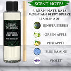 Urban Naturals Reed Diffuser Oil Refill, Mountain Berry Breeze Diffuser Oils with Juniper, Jasmine, Apple, 4 oz + Free Reed Sticks, Made in The USA