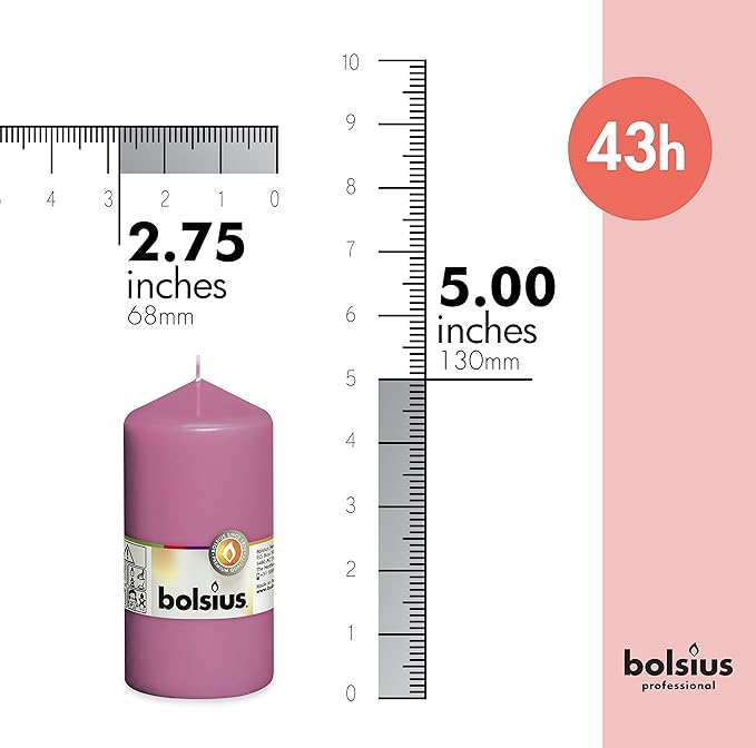 BOLSIUS 8 Pink Pillar Candles - 2.75 x 5 Inches - Premium European Quality - Individually Wrapped - 43 Hours Burn Time - Dripless & Smokeless - Unscented Dinner, Wedding, Party, & Restaurant Candles