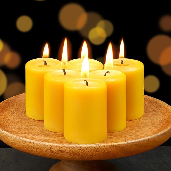 Natural Beeswax Votive Candles,11-12 Hours Unscented Votive Candles Bulk,6 Pack Beeswax Candle for Prayers,100% Pure Bees Wax Candles for Spa Relax