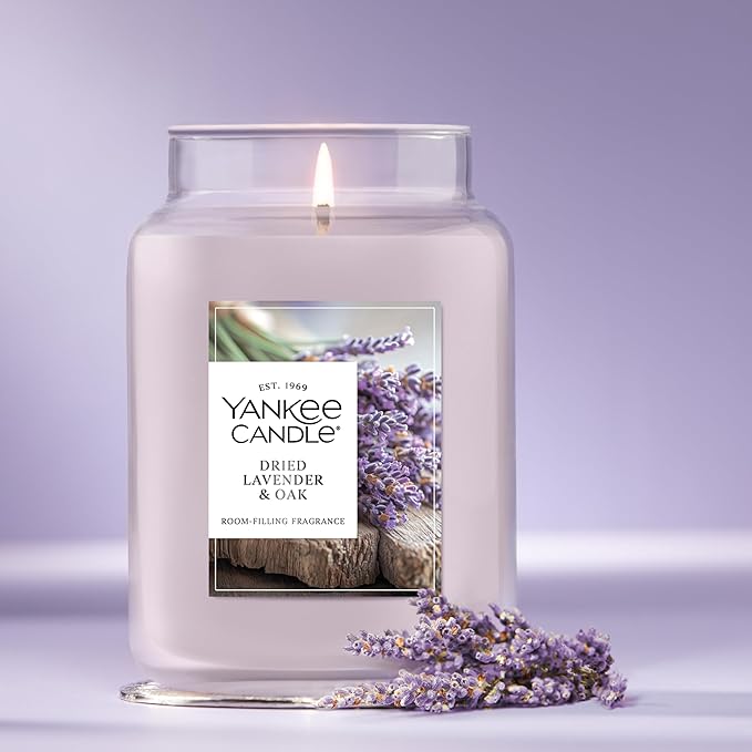 Yankee Candle, Dried Lavender & Oak Fall Scented Candle, 22oz Large Jar with up to 150 Hour Burn Time