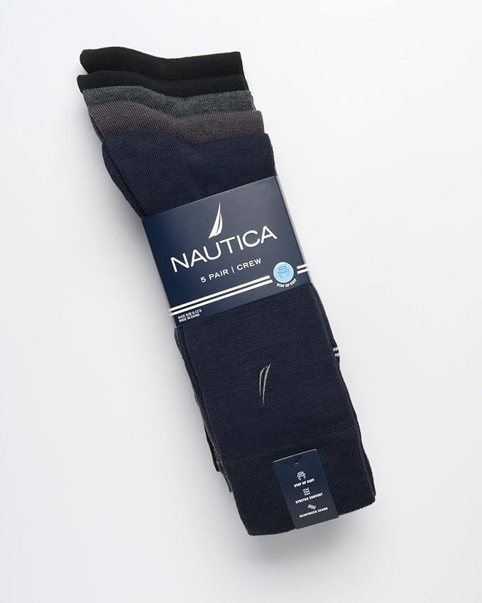 Nautica Mens Dress Socks - 5 Pack Breathable Comfort Stretch Crew-Length Work Socks for Men for Business Formal Wear (6-12.5)