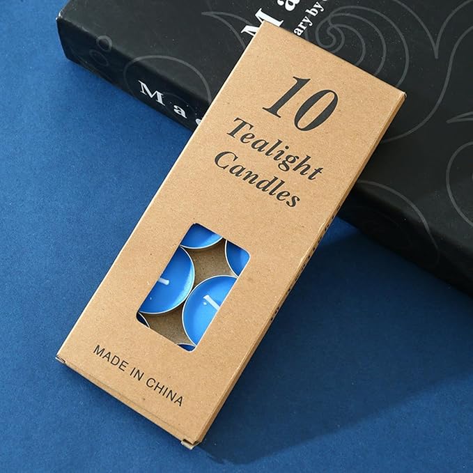 Tea Candles Wedding 10 Pack Party and Home Decoration Votive Parties Tealight Small Wishing Bulk with 1.5-2 Hours Extended Burn Time Mini for Birthday Emergency Family (Blue)