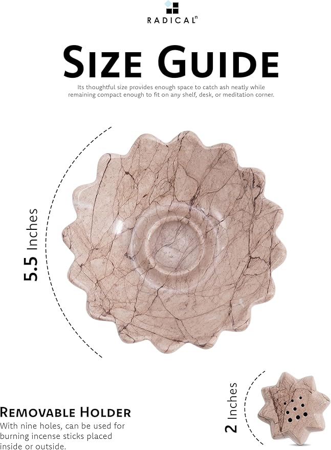 Radicaln Marble Incense Holder Marinara 5.5" Inches Handmade Incenses Holder for Sticks with 9 Incenses Holes - Ideal Incens Burner for Spiritual Decor