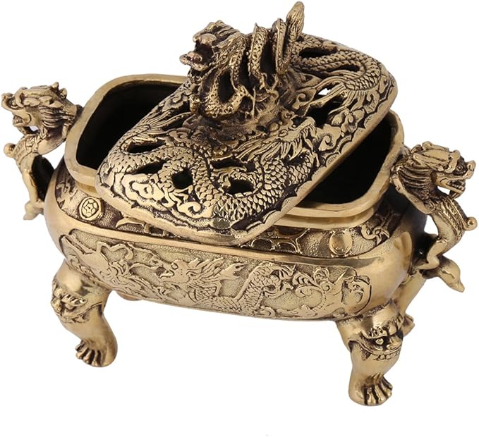 Antique Bronze Brass Chinese Dragon Incense Burner Holder Home Decoration Vintage Incense Burner Incense Holder for Stick and Cone Incense Incense Holder Burner