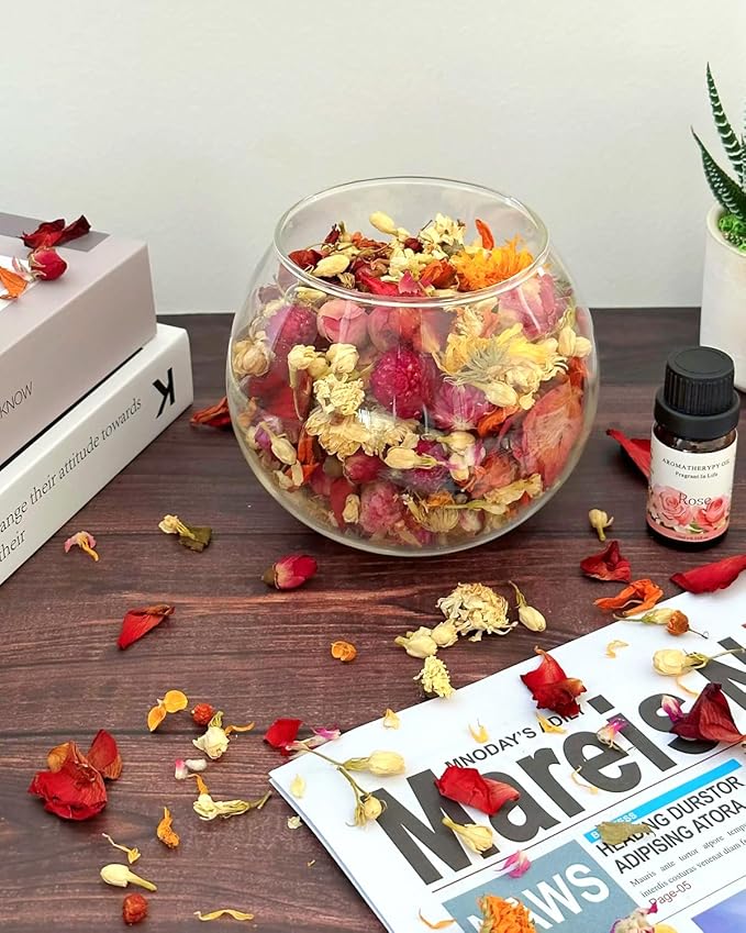 Fall Potpourri Bowl Filler, Rose Scented Potpourri Dried Flowers with Rose, Calendula, Chamomile, Jasmine, Lily, Peony,Albizia,Gomphrena, Pink Decorative Bowl Filler for Home Fragrance, Hostess Gift