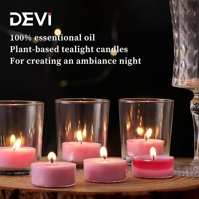 Pure Lavender Scented Tealight Candles, 12 Pack Natural Palm Tea Lights Candles for Home Scented, 4-5 Hour Small Votives with Natural Essential Oils for Home Aromatherapy, Baby Shower Favors