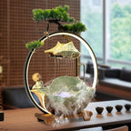 Backflow Incense Holder with Water Fountains and LED Light, Rockery, Meditation Monk and Plants Perfect for Relaxing or Home Decor (Meditation Monk)